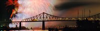 Fireworks over the Jacques Cartier Bridge at night, Montreal, Quebec, Canada Fine Art Print