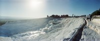 Tourists looking at a hot spring and travertine pool, Pamukkale, Denizli Province, Turkey Fine Art Print