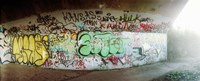 Abandoned underpass wall covered with graffiti at Fort Tilden beach, Queens, New York City, New York State, USA Fine Art Print