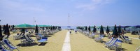 Deck chairs and umbrellas on the beach, Viareggio, Tuscany, Italy Fine Art Print
