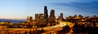 Skyscrapers lit up at dusk in a city, Seattle, King County, Washington State, USA 2013 Fine Art Print