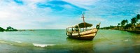 Wooden boat moored on the beach, Morro De Sao Paulo, Tinhare, Cairu, Bahia, Brazil Fine Art Print