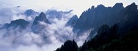 High angle view of misty mountains, Huangshan Mountains, Anhui Province, China Fine Art Print