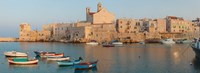 Buildings at the waterfront with boats at harbor, Giovinazzo, Puglia, Italy Fine Art Print