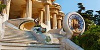 Low angle view of Hall of Columns, Park Guell, Barcelona, Catalonia, Spain Fine Art Print