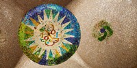 Ceiling detail of the Hall of Columns, Park Guell, Barcelona, Catalonia, Spain Fine Art Print