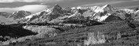 Mountains covered with snow and fall colors, near Telluride, Colorado (black and white) Fine Art Print