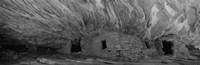 Dwelling structures on a cliff in black and white, Anasazi Ruins, Mule Canyon, Utah, USA Fine Art Print
