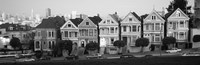 Black and white view of The Seven Sisters, Painted Ladies, Alamo Square, San Francisco, California by Panoramic Images - 28" x 9"