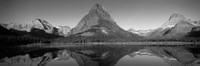Reflection of mountains in a lake, Swiftcurrent Lake, Many Glacier, US Glacier National Park, Montana, USA (Black & White) Fine Art Print