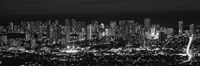 High angle view of a city lit up at night, Honolulu, Oahu, Honolulu County, Hawaii (black and white) Fine Art Print