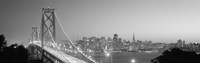 Bay Bridge at Night, San Francisco (black & white) Fine Art Print