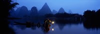 Fisherman fishing at night, Li River , China Fine Art Print