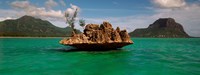 Rock in Indian Ocean with mountain the background, Le Morne Mountain, Mauritius Island, Mauritius by Panoramic Images - 32" x 12", FulcrumGallery.com brand