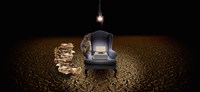 Chair with a monkey and typewriter in the desert Fine Art Print