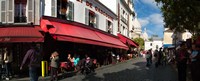 Busy street lined with bistros, Montmarte, Paris, Ile-de-France, France Fine Art Print