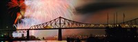 Fireworks over the Jacques Cartier Bridge at night, Montreal, Quebec, Canada by Panoramic Images - 38" x 12"