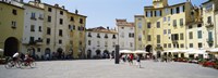 Tourists at a town square, Piazza Dell'Anfiteatro, Lucca, Tuscany, Italy Fine Art Print