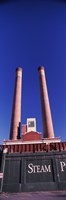 Low angle view of two smoke stacks at Steam Plant Square, Spokane, Washington State Fine Art Print