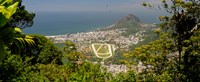 Aerial view of a town on an island, Ipanema Beach, Leblon Beach, Corcovado, Rio De Janeiro, Brazil Fine Art Print