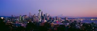 High angle view of a city at sunrise, Seattle, Mt Rainier, Washington State Fine Art Print