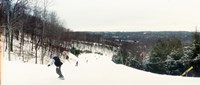 People skiing and snowboarding on Hunter Mountain, Catskill Mountains, Hunter, Greene County, New York State, USA Fine Art Print