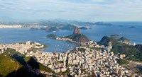 High angle view of the city with Sugarloaf Mountain in background, Guanabara Bay, Rio De Janeiro, Brazil Fine Art Print
