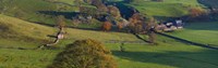 High angle view of a village in valley, Dove Dale, White Peak, Peak District National Park, Derbyshire, England Fine Art Print