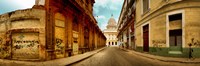 Buildings along street, El Capitolio, Havana, Cuba Fine Art Print