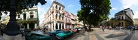 Old cars parked outside buildings, Havana, Cuba Fine Art Print