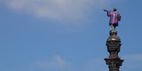 Low angle view of a monument, Columbus Monument wearing soccer jersey, Barcelona, Catalonia, Spain Fine Art Print