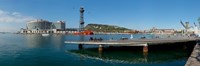 Pier on the sea with World Trade Centre in the background, Port Vell, Barcelona, Catalonia, Spain Fine Art Print