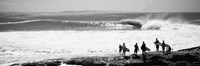 Silhouette of surfers standing on the beach, Australia (black and white) Fine Art Print