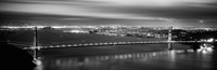 Golden Gate Bridge and San Francisco Skyline Lit Up (black & white) by Panoramic Images - 37" x 12"