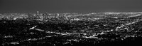 Black and White View of Los Angeles at Night from a Distance Fine Art Print