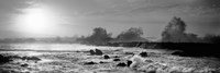 Waves breaking on rocks in the ocean in black and white, Oahu, Hawaii Fine Art Print