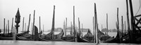 Gondolas moored at a harbor, San Marco Giardinetti, Venice, Italy (black and white) Fine Art Print