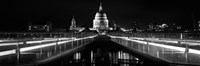 Bridge lit up at night, London Millennium Footbridge, St. Paul's Cathedral, Thames River, London, England Fine Art Print