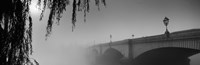 Putney Bridge during fog, Thames River, London, England (black and white) Fine Art Print