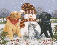 Snowboy with Little Friends Fine Art Print
