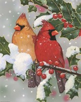 Cardinal Couple With Holly Fine Art Print