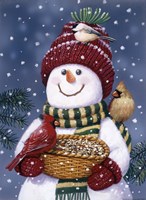 Snowman Feeding Birds Fine Art Print