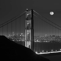 Golden Gate and Moon BW Fine Art Print