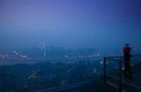 Illuminated city viewed from Yikeshu viewing platform at evening, Chongqing, Yangtze River, Chongqing Province, China Fine Art Print