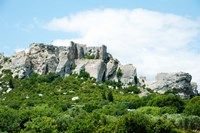 Low angle view of a ruined town on a rock outcrop, Les Baux-de-Provence, Bouches-Du-Rhone, Provence-Alpes-Cote d'Azur, France Fine Art Print
