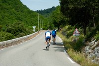 Bicyclists on the road, Bonnieux, Vaucluse, Provence-Alpes-Cote d'Azur, France Fine Art Print