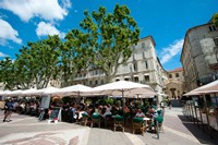 Tourists at sidewalk cafes, Place de l'Horloge, Avignon, Vaucluse, Provence-Alpes-Cote d'Azur, France Fine Art Print