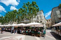 Tourists at sidewalk cafes, Place de l'Horloge, Avignon, Vaucluse, Provence-Alpes-Cote d'Azur, France Fine Art Print