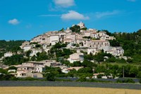Town on a hill, D51, Sault, Vaucluse, Provence-Alpes-Cote d'Azur, France Fine Art Print