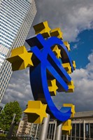 Sculpture of an Euro sign in front of a building, Willy-Brandt-Platz, European Central Bank, Frankfurt, Hesse, Germany Fine Art Print